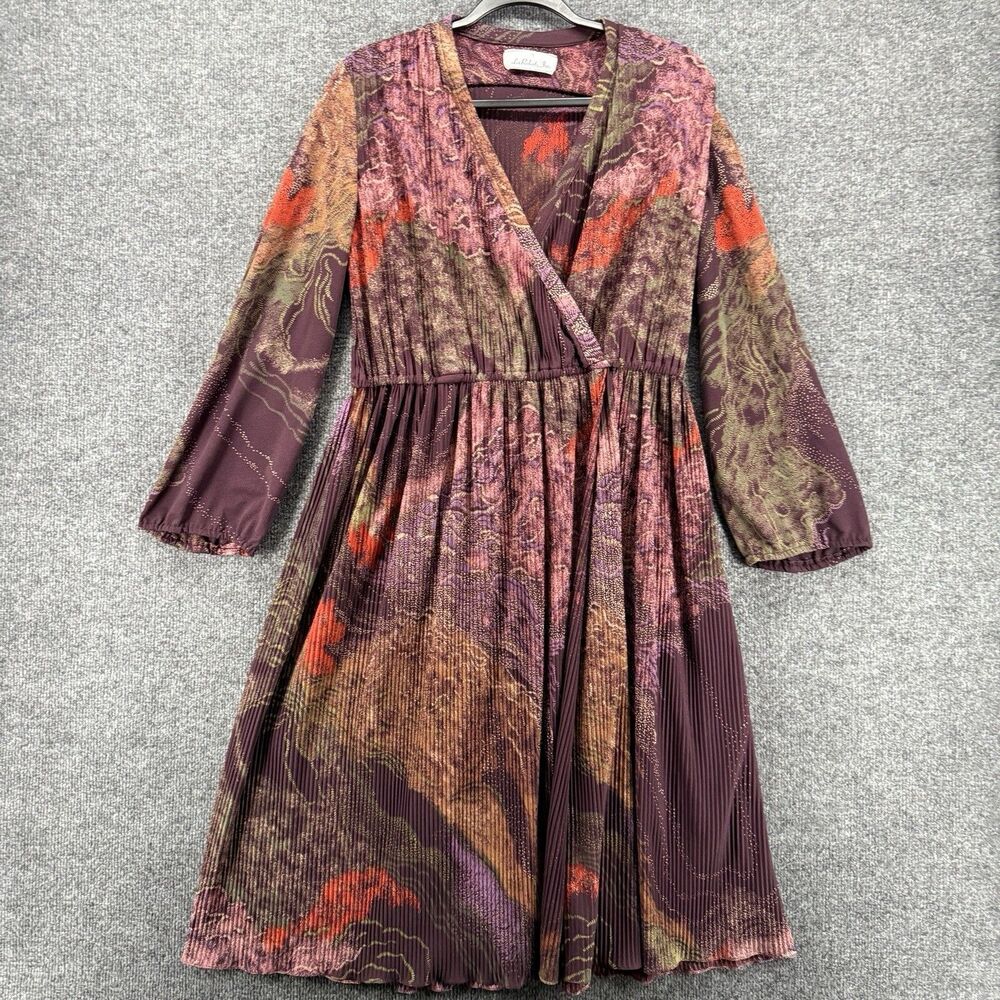 Vintage Liz Roberts Wrap Dress‎ Size 12 Purple V-Neck Flowy Fairy Grunge Hippie